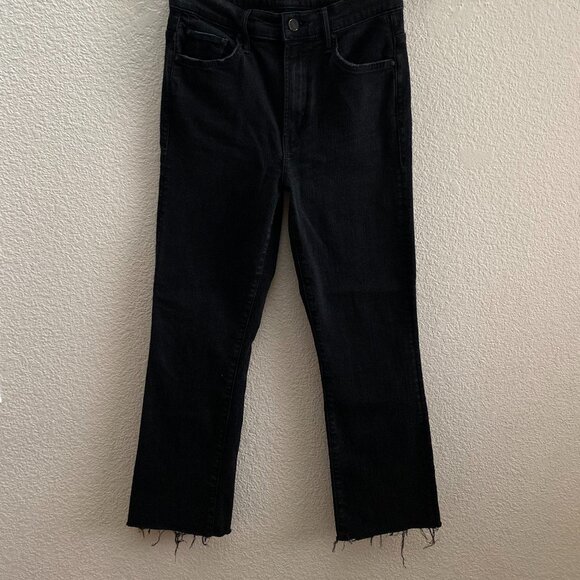 Mother Denim The Insider Crop Fray Not Guilty Jeans 27 x 25 Black Wash Raw Hem - Picture 5 of 6
